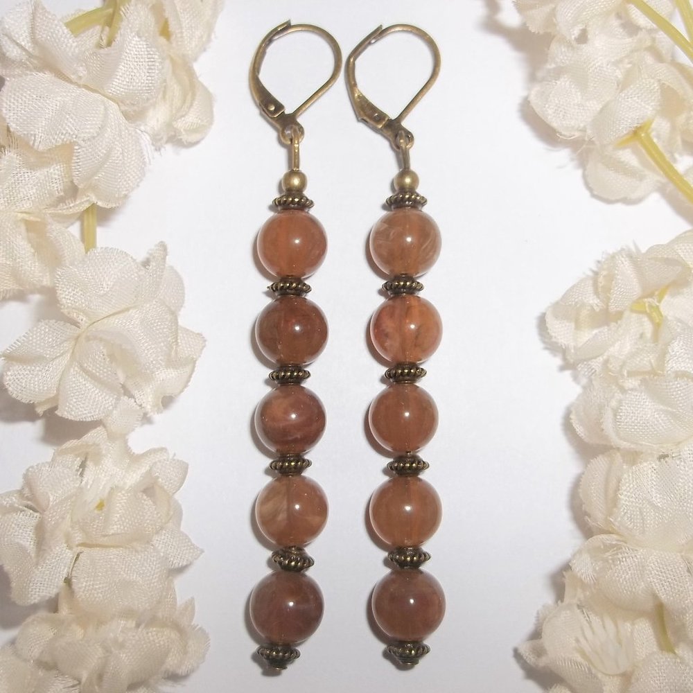 Long Boho Earring Brown & Bronze Handmade NWT Dangle Drop Jewelry Set Pair 6429